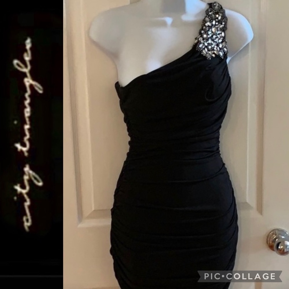 One Shoulder LBD w/Rhinestones, City Triangles, size S